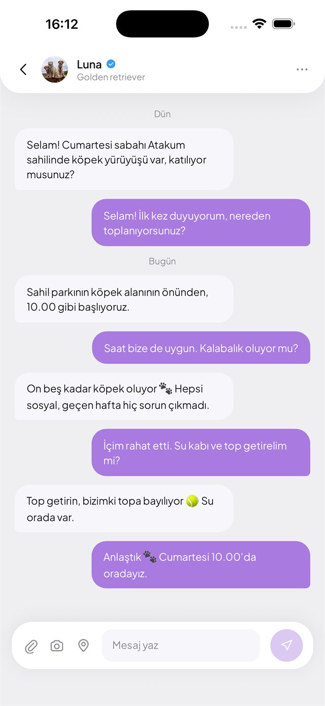 Sohbet ekranı: Luna ile parkta buluşma planlanan mesajlaşma